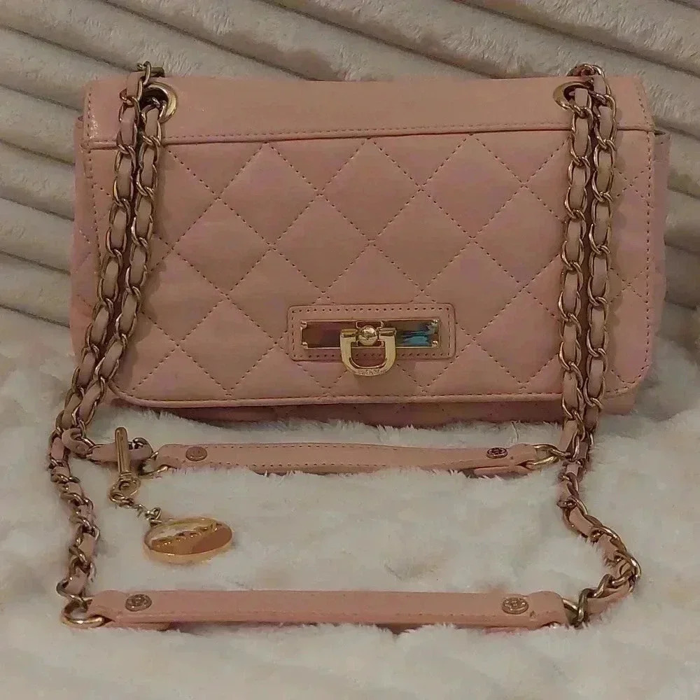 EUC DKNY PINK CROSSBODY VEGAN LEATHER HANDBAG PURSE